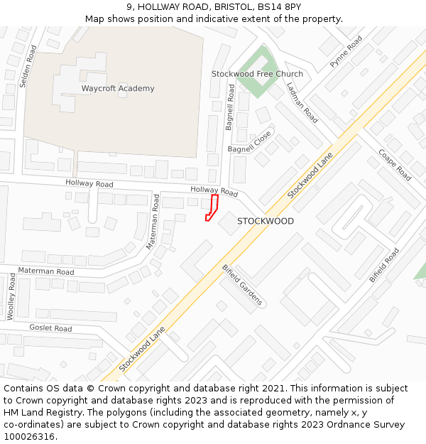 9, HOLLWAY ROAD, BRISTOL, BS14 8PY: Location map and indicative extent of plot