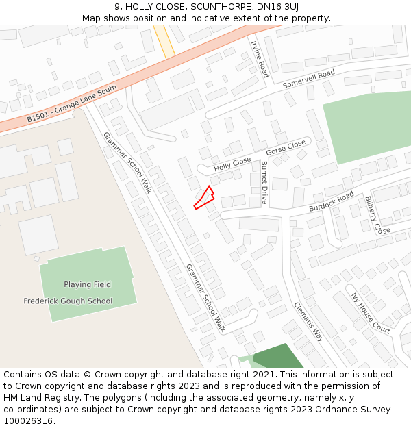 9, HOLLY CLOSE, SCUNTHORPE, DN16 3UJ: Location map and indicative extent of plot