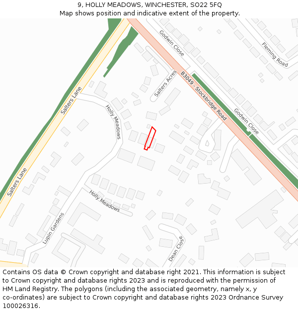 9, HOLLY MEADOWS, WINCHESTER, SO22 5FQ: Location map and indicative extent of plot