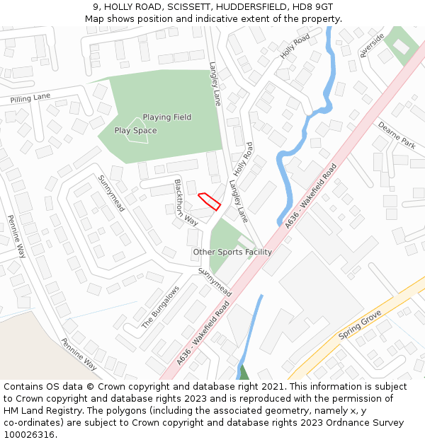 9, HOLLY ROAD, SCISSETT, HUDDERSFIELD, HD8 9GT: Location map and indicative extent of plot