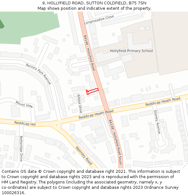 9, HOLLYFIELD ROAD, SUTTON COLDFIELD, B75 7SN: Location map and indicative extent of plot
