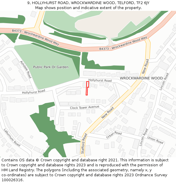 9, HOLLYHURST ROAD, WROCKWARDINE WOOD, TELFORD, TF2 6JY: Location map and indicative extent of plot