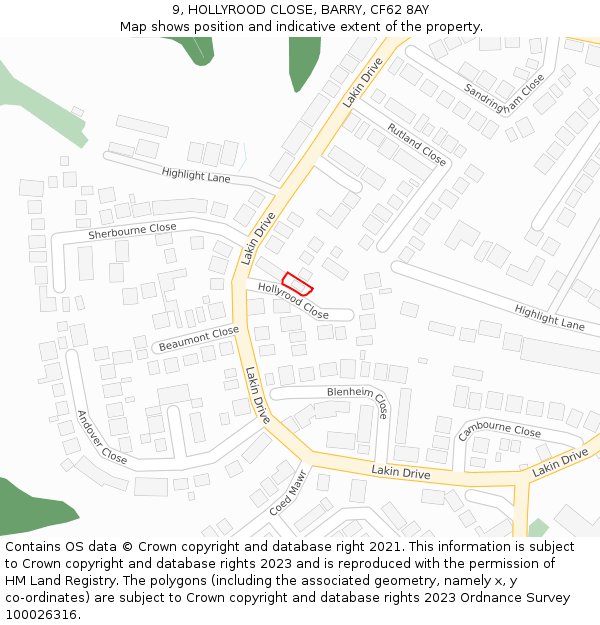9, HOLLYROOD CLOSE, BARRY, CF62 8AY: Location map and indicative extent of plot