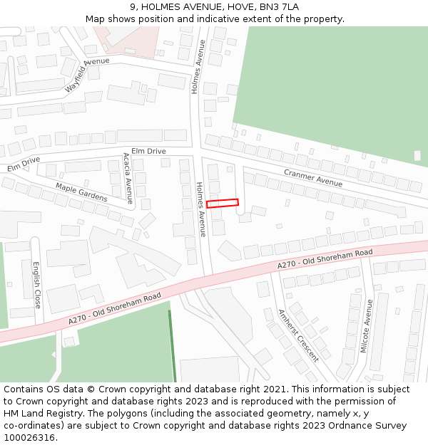 9, HOLMES AVENUE, HOVE, BN3 7LA: Location map and indicative extent of plot