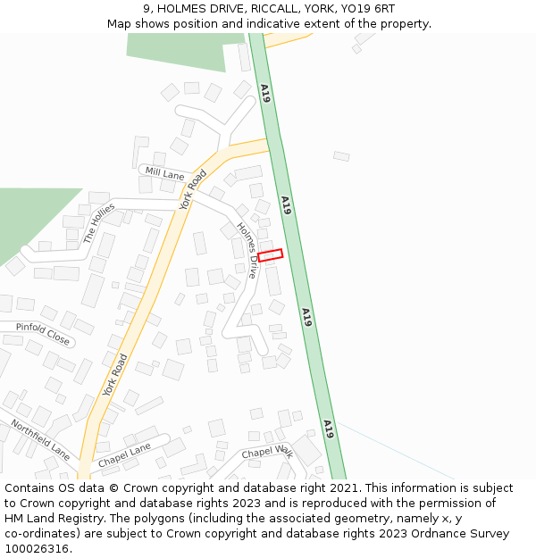 9, HOLMES DRIVE, RICCALL, YORK, YO19 6RT: Location map and indicative extent of plot