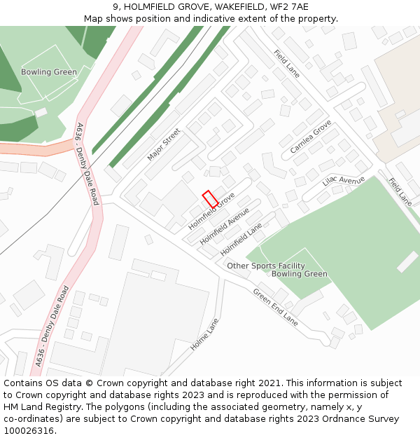 9, HOLMFIELD GROVE, WAKEFIELD, WF2 7AE: Location map and indicative extent of plot