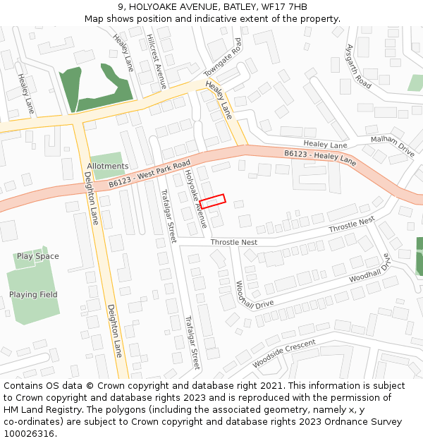 9, HOLYOAKE AVENUE, BATLEY, WF17 7HB: Location map and indicative extent of plot