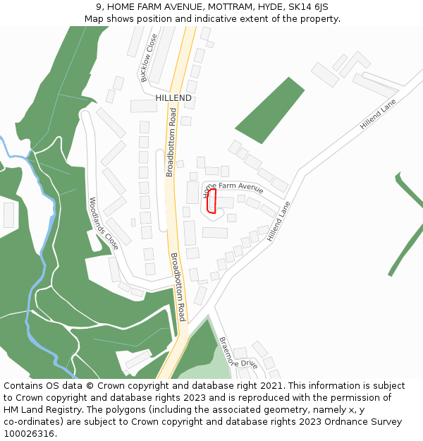 9, HOME FARM AVENUE, MOTTRAM, HYDE, SK14 6JS: Location map and indicative extent of plot