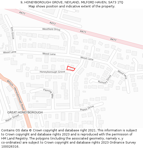 9, HONEYBOROUGH GROVE, NEYLAND, MILFORD HAVEN, SA73 1TQ: Location map and indicative extent of plot