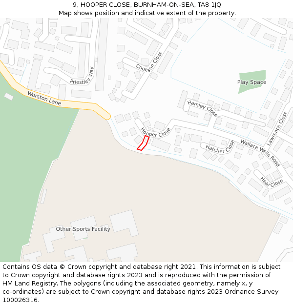 9, HOOPER CLOSE, BURNHAM-ON-SEA, TA8 1JQ: Location map and indicative extent of plot