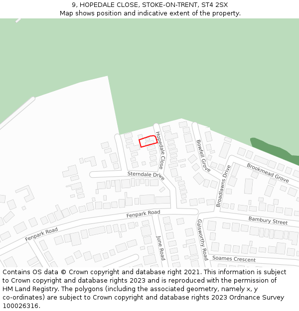 9, HOPEDALE CLOSE, STOKE-ON-TRENT, ST4 2SX: Location map and indicative extent of plot