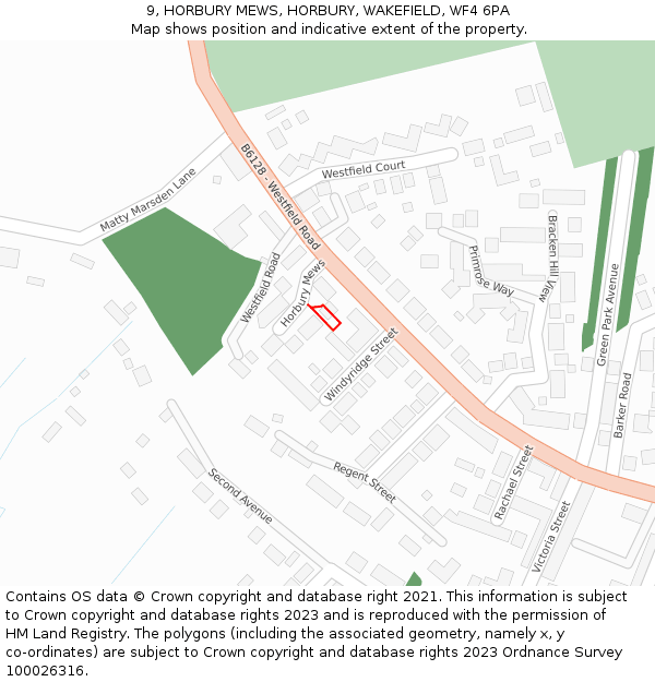 9, HORBURY MEWS, HORBURY, WAKEFIELD, WF4 6PA: Location map and indicative extent of plot