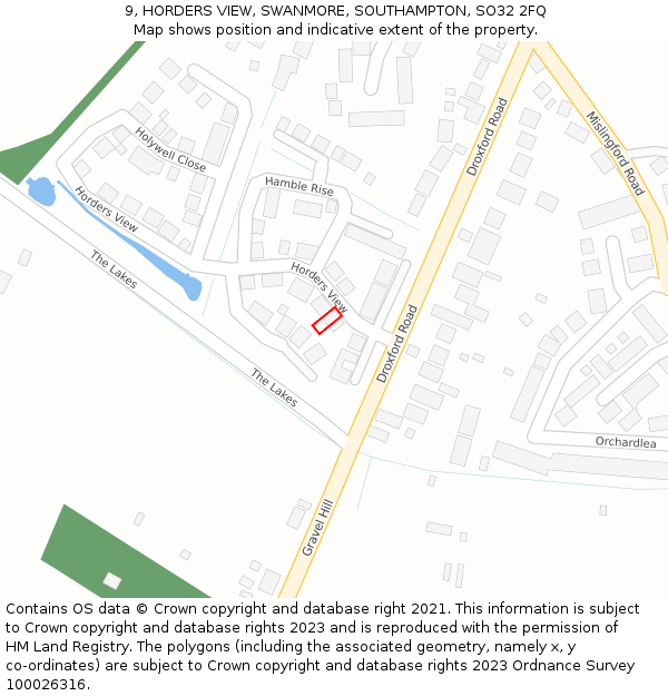 9, HORDERS VIEW, SWANMORE, SOUTHAMPTON, SO32 2FQ: Location map and indicative extent of plot