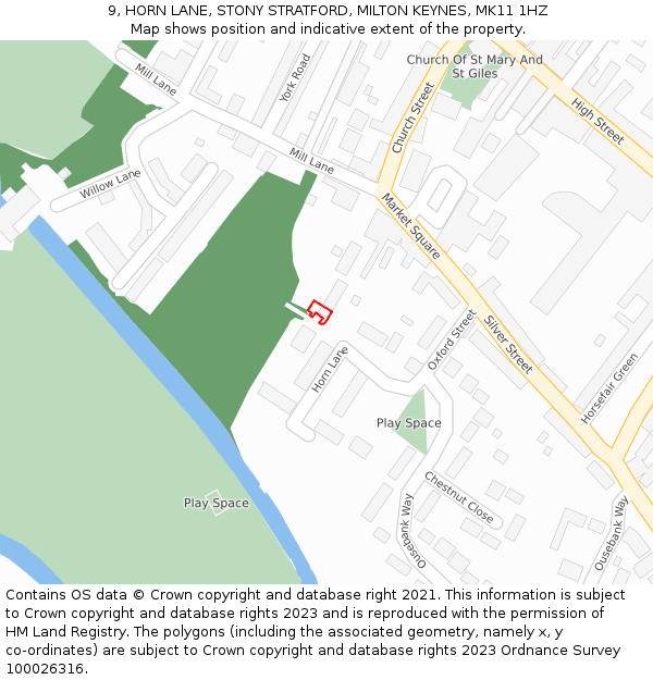 9, HORN LANE, STONY STRATFORD, MILTON KEYNES, MK11 1HZ: Location map and indicative extent of plot