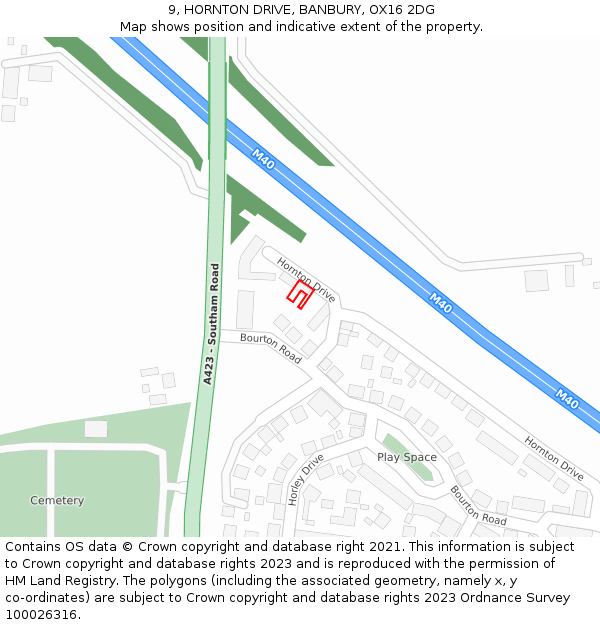 9, HORNTON DRIVE, BANBURY, OX16 2DG: Location map and indicative extent of plot