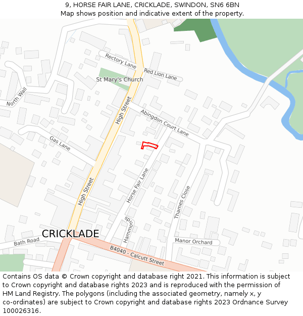 9, HORSE FAIR LANE, CRICKLADE, SWINDON, SN6 6BN: Location map and indicative extent of plot