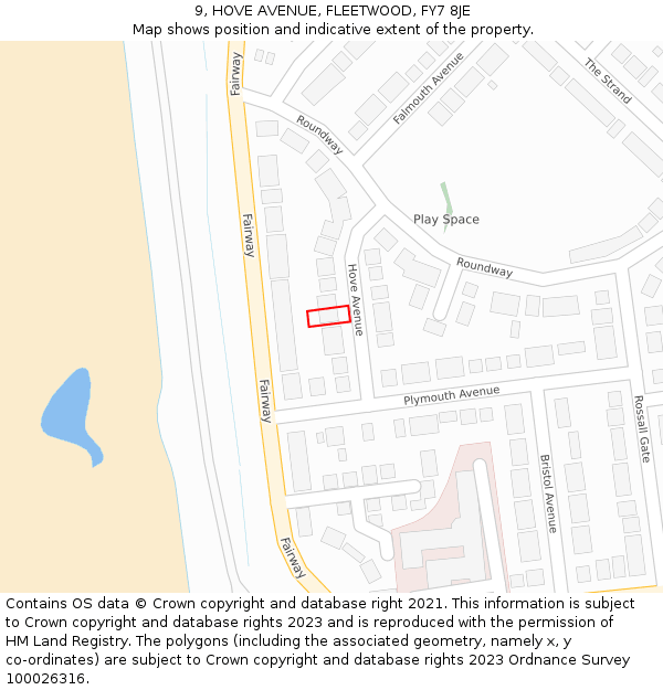 9, HOVE AVENUE, FLEETWOOD, FY7 8JE: Location map and indicative extent of plot