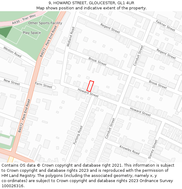 9, HOWARD STREET, GLOUCESTER, GL1 4UR: Location map and indicative extent of plot