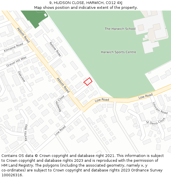 9, HUDSON CLOSE, HARWICH, CO12 4XJ: Location map and indicative extent of plot