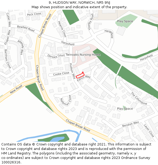9, HUDSON WAY, NORWICH, NR5 9NJ: Location map and indicative extent of plot