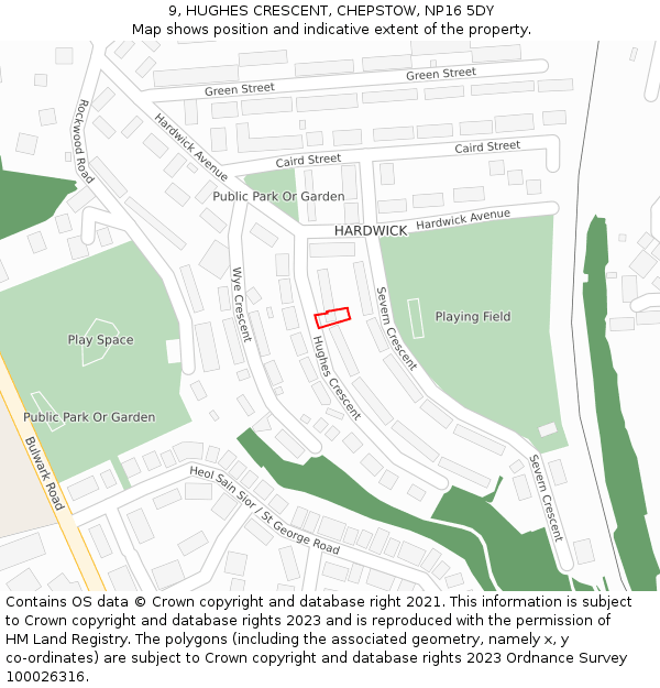 9, HUGHES CRESCENT, CHEPSTOW, NP16 5DY: Location map and indicative extent of plot