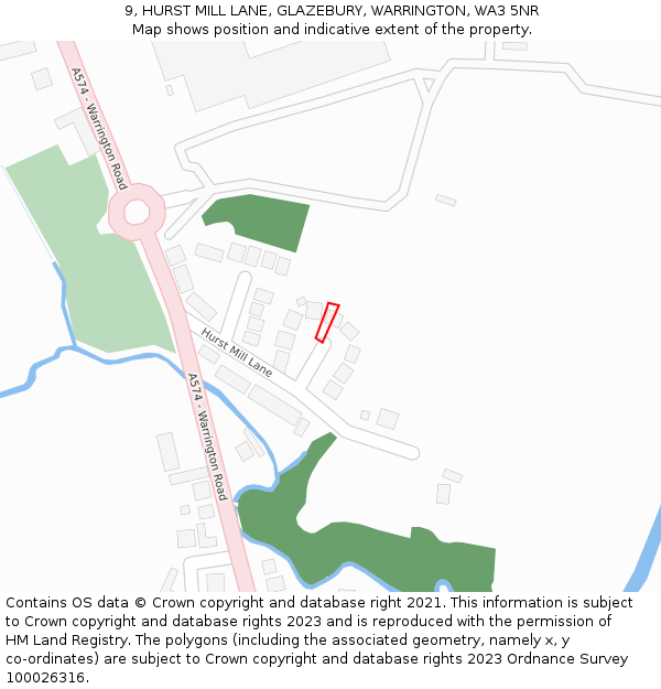 9, HURST MILL LANE, GLAZEBURY, WARRINGTON, WA3 5NR: Location map and indicative extent of plot