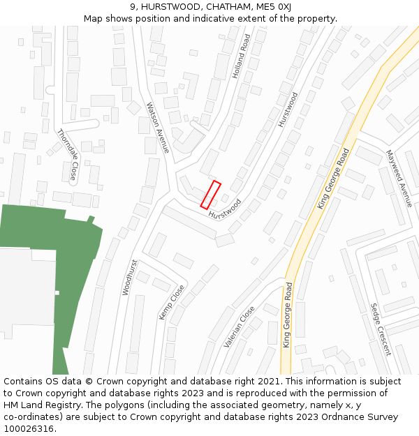 9, HURSTWOOD, CHATHAM, ME5 0XJ: Location map and indicative extent of plot
