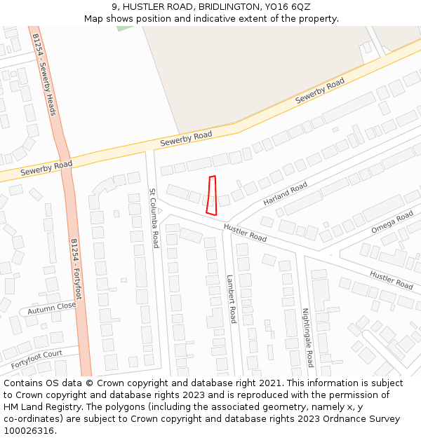 9, HUSTLER ROAD, BRIDLINGTON, YO16 6QZ: Location map and indicative extent of plot