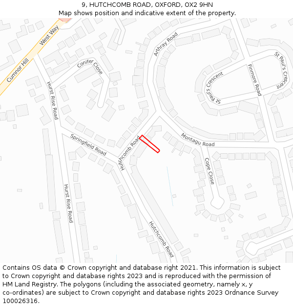 9, HUTCHCOMB ROAD, OXFORD, OX2 9HN: Location map and indicative extent of plot