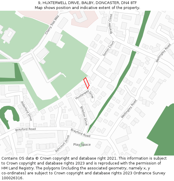 9, HUXTERWELL DRIVE, BALBY, DONCASTER, DN4 8TF: Location map and indicative extent of plot