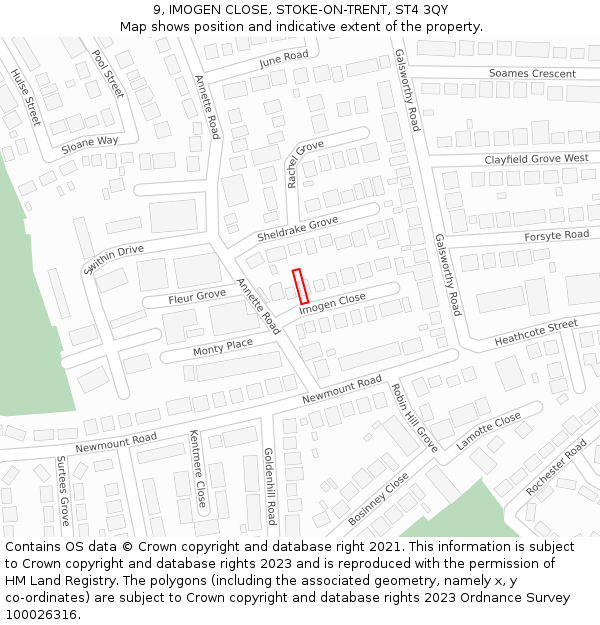 9, IMOGEN CLOSE, STOKE-ON-TRENT, ST4 3QY: Location map and indicative extent of plot