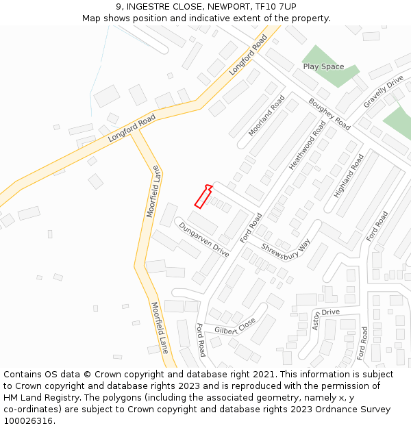 9, INGESTRE CLOSE, NEWPORT, TF10 7UP: Location map and indicative extent of plot