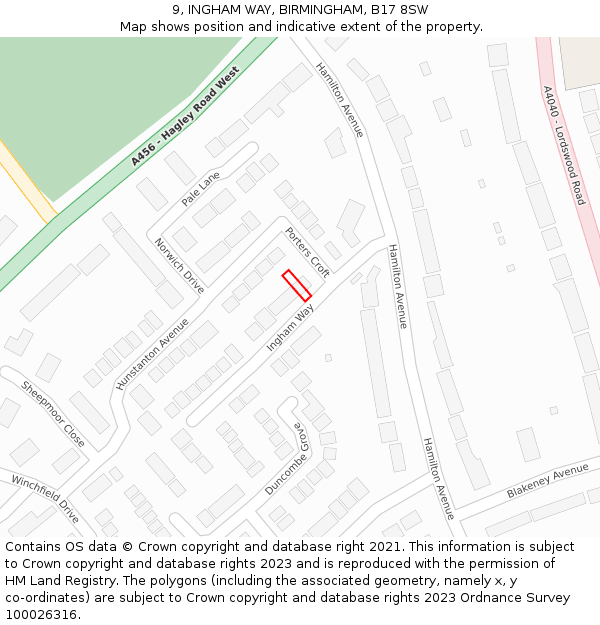 9, INGHAM WAY, BIRMINGHAM, B17 8SW: Location map and indicative extent of plot