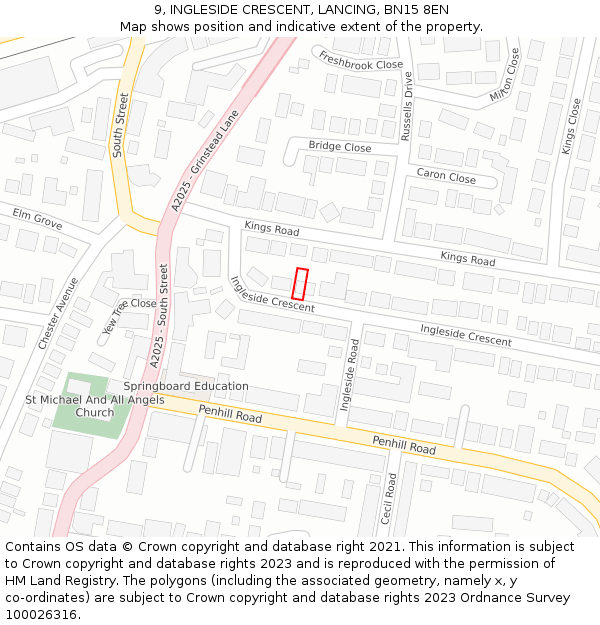 9, INGLESIDE CRESCENT, LANCING, BN15 8EN: Location map and indicative extent of plot