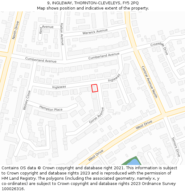 9, INGLEWAY, THORNTON-CLEVELEYS, FY5 2PQ: Location map and indicative extent of plot