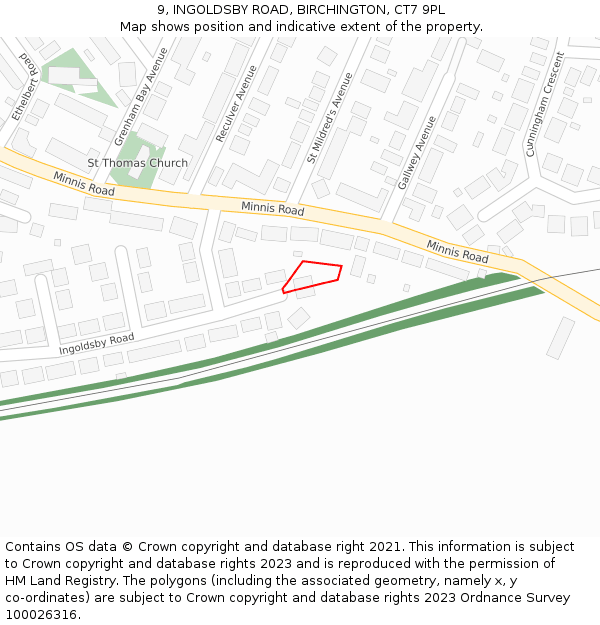 9, INGOLDSBY ROAD, BIRCHINGTON, CT7 9PL: Location map and indicative extent of plot