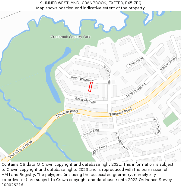 9, INNER WESTLAND, CRANBROOK, EXETER, EX5 7EQ: Location map and indicative extent of plot