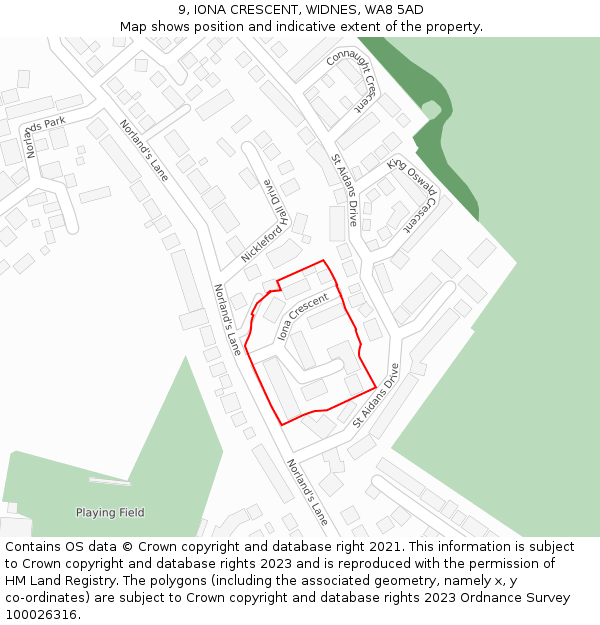 9, IONA CRESCENT, WIDNES, WA8 5AD: Location map and indicative extent of plot