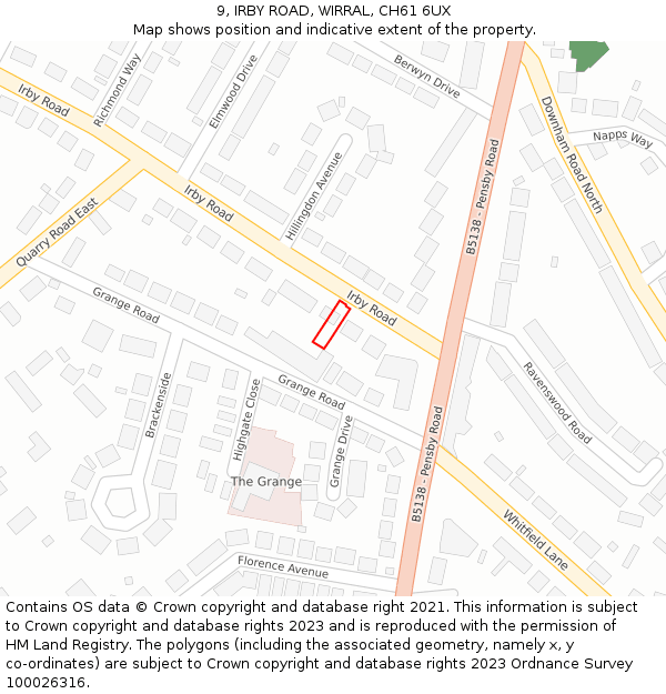 9, IRBY ROAD, WIRRAL, CH61 6UX: Location map and indicative extent of plot