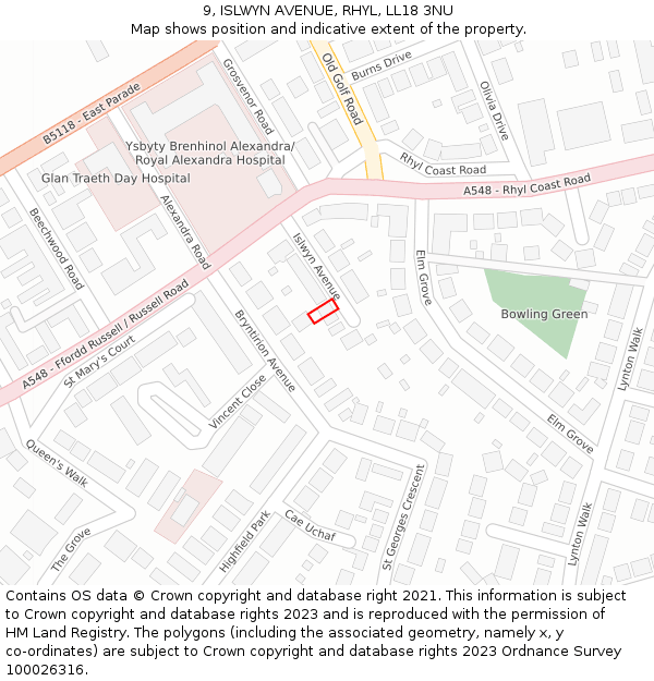 9, ISLWYN AVENUE, RHYL, LL18 3NU: Location map and indicative extent of plot