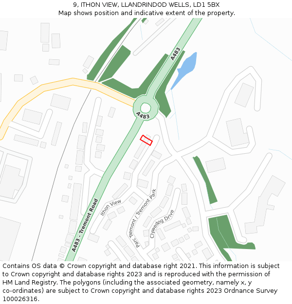9, ITHON VIEW, LLANDRINDOD WELLS, LD1 5BX: Location map and indicative extent of plot