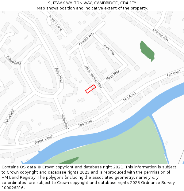 9, IZAAK WALTON WAY, CAMBRIDGE, CB4 1TY: Location map and indicative extent of plot