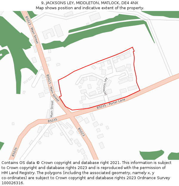 9, JACKSONS LEY, MIDDLETON, MATLOCK, DE4 4NX: Location map and indicative extent of plot