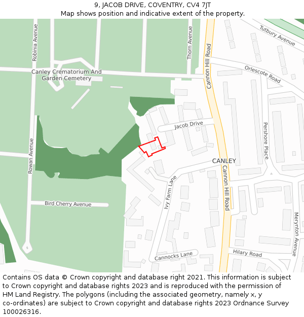 9, JACOB DRIVE, COVENTRY, CV4 7JT: Location map and indicative extent of plot
