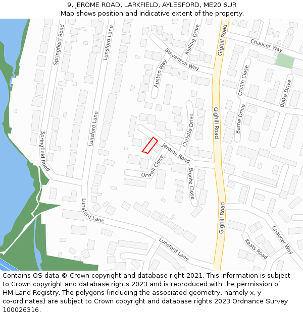 9, JEROME ROAD, LARKFIELD, AYLESFORD, ME20 6UR: Location map and indicative extent of plot