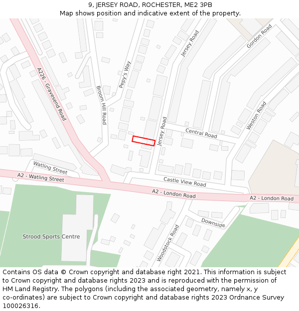 9, JERSEY ROAD, ROCHESTER, ME2 3PB: Location map and indicative extent of plot