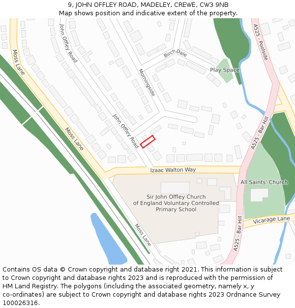 9, JOHN OFFLEY ROAD, MADELEY, CREWE, CW3 9NB: Location map and indicative extent of plot