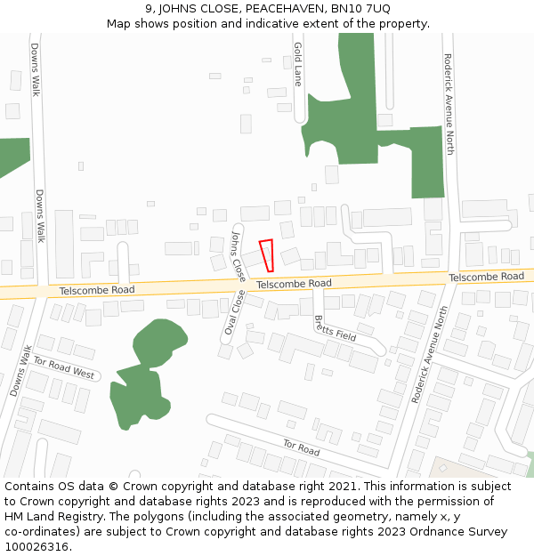 9, JOHNS CLOSE, PEACEHAVEN, BN10 7UQ: Location map and indicative extent of plot