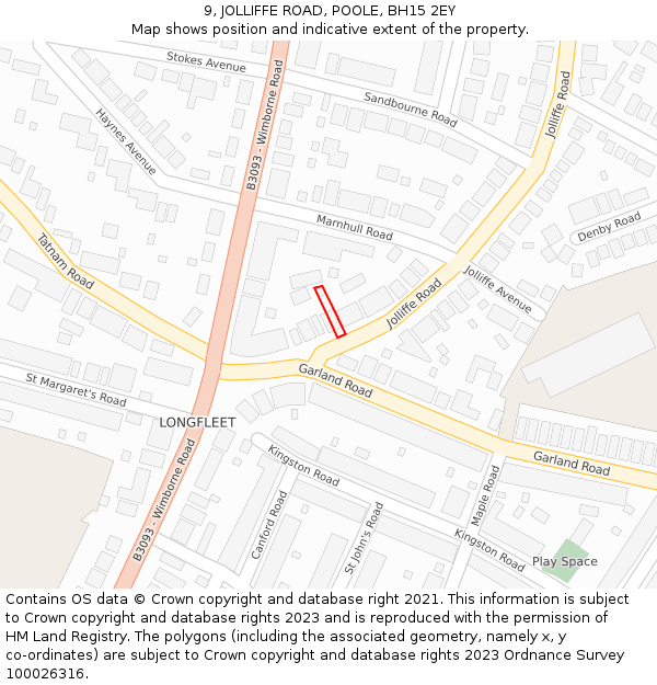 9, JOLLIFFE ROAD, POOLE, BH15 2EY: Location map and indicative extent of plot