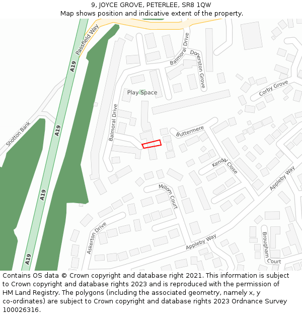 9, JOYCE GROVE, PETERLEE, SR8 1QW: Location map and indicative extent of plot